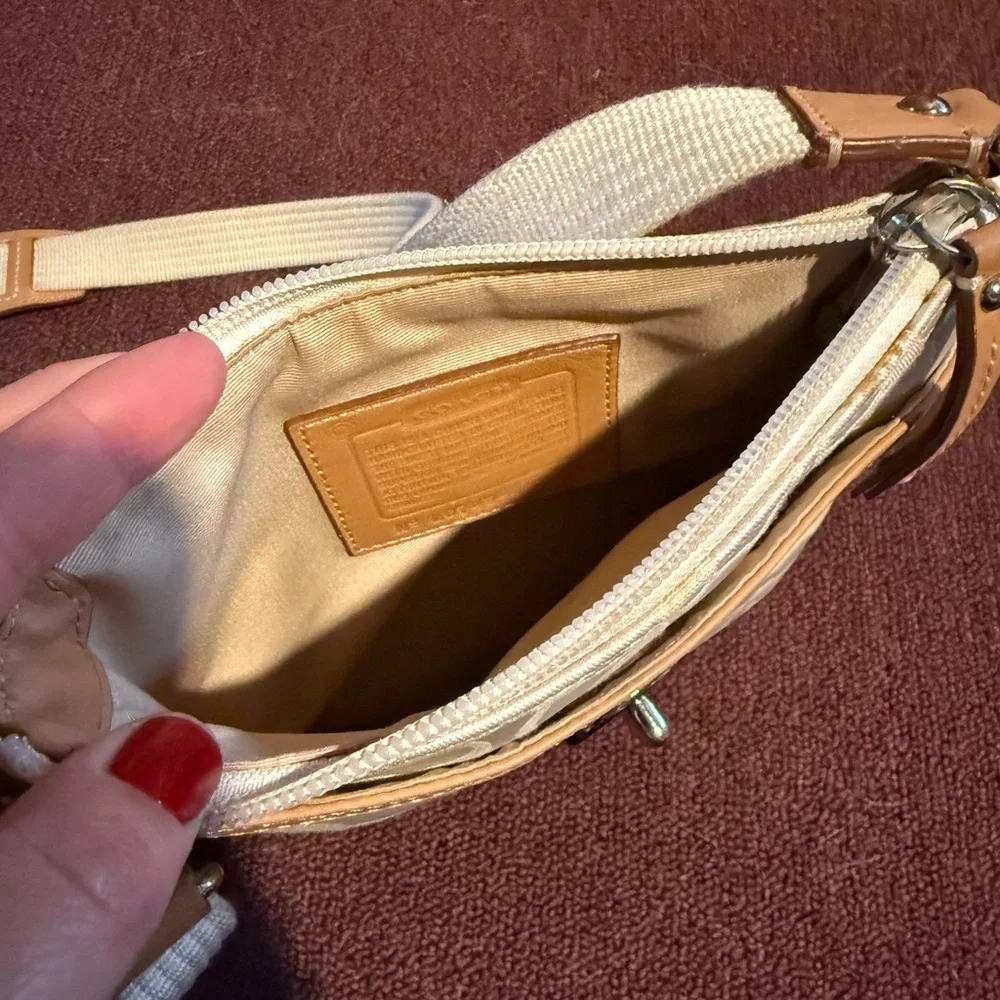 Coach Cream Signature Crossbody Bag with Tan Trim